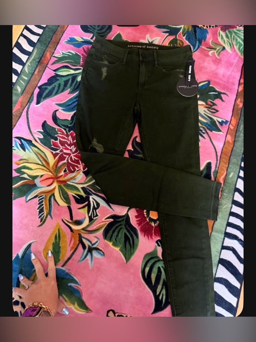 Articles of Society Olive Green Skinny Jeans with Subtle Distress